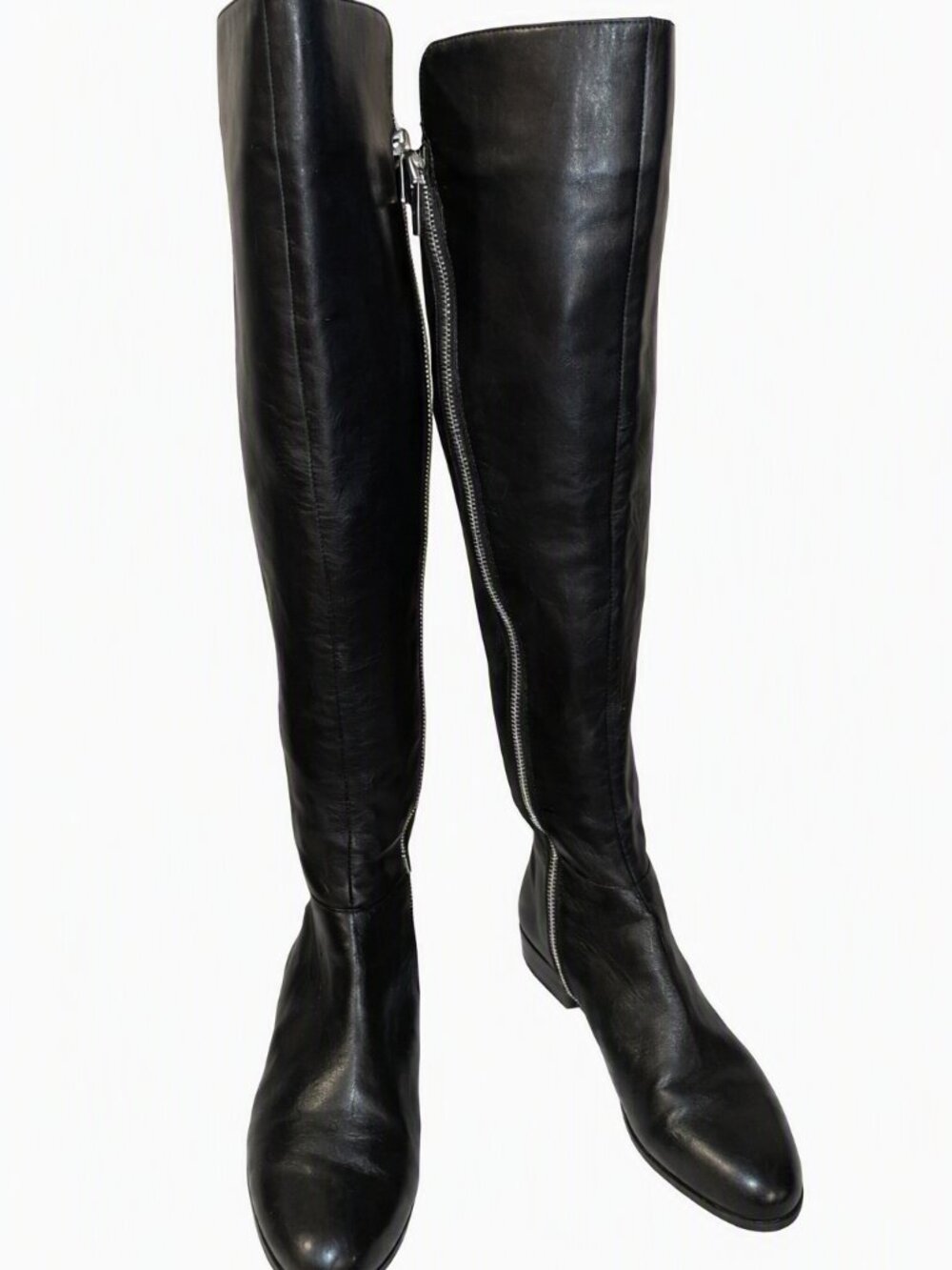 Michael Kors Leather & Fabric Zip‑Up Knee‑High Boots Black Designer Riding Style